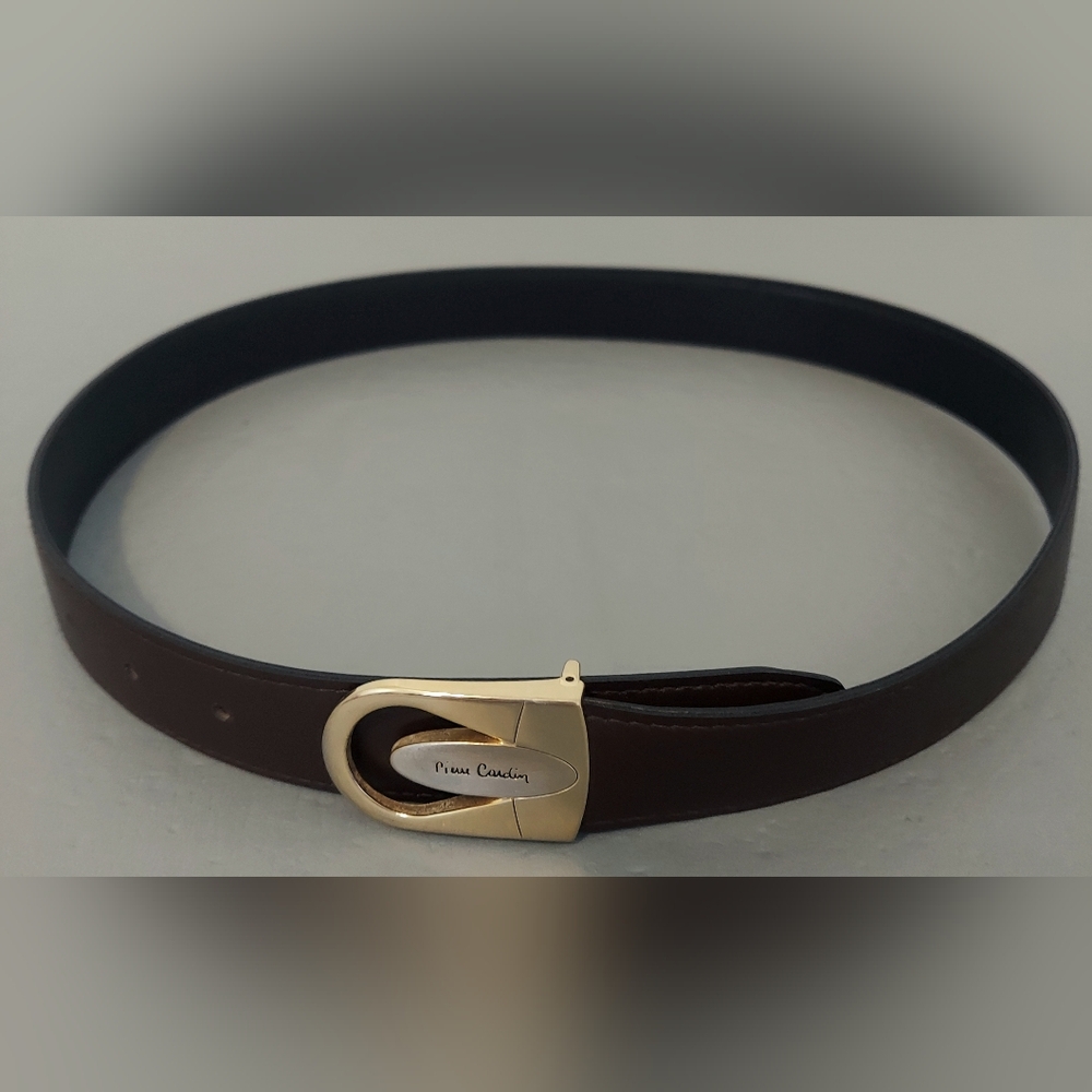 VTG Pierre Cardin Reversible Black And Brown Leather Belt with Gold Buckle